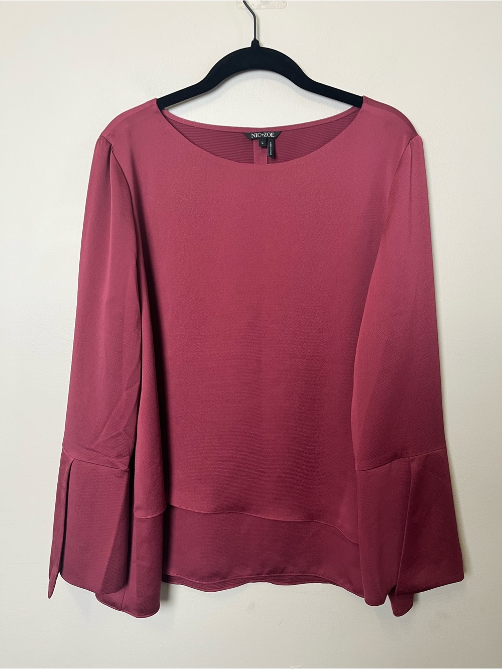 NIC+ZOE rose-pink long sleeve blouse with flared cuff detail